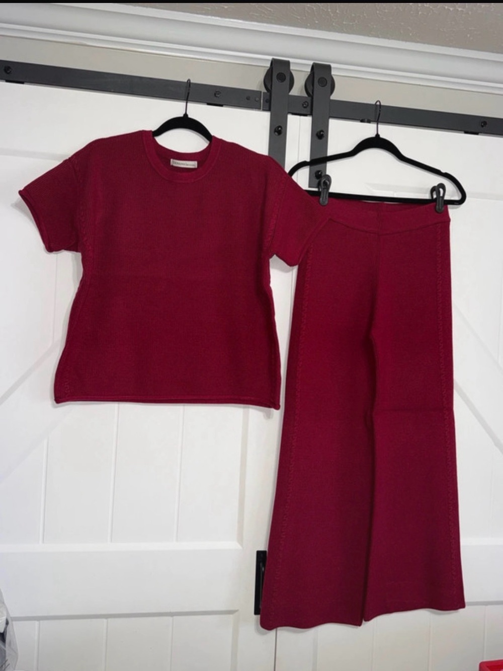 Zenana Outfitters Wide-Leg side cable Knit Pants & Top Set - Cabernet - Picture 2 of 4